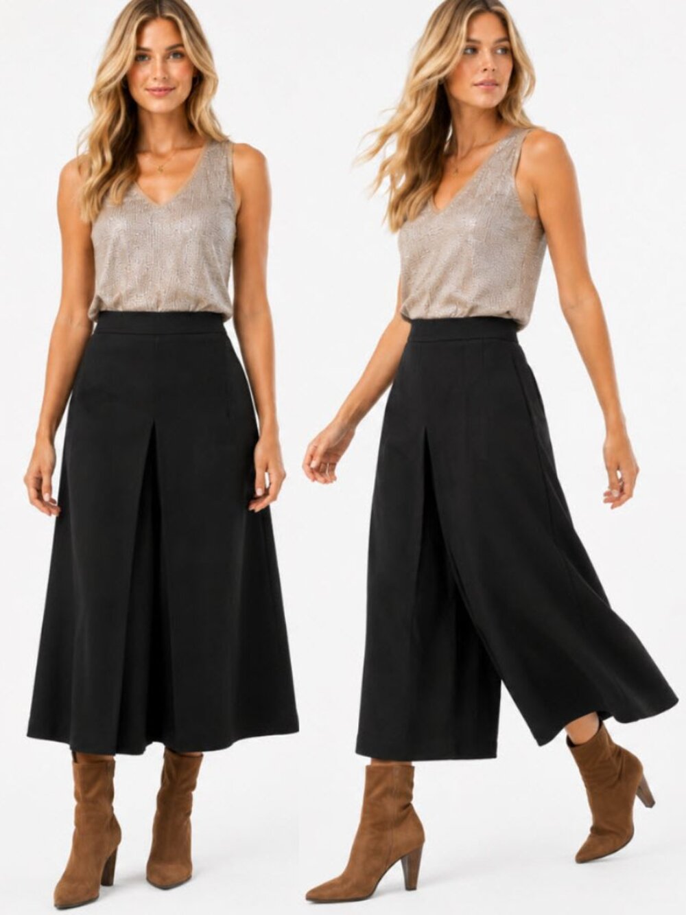 Talbots Wool Wide Leg Culottes Pants Black Size 8 Career